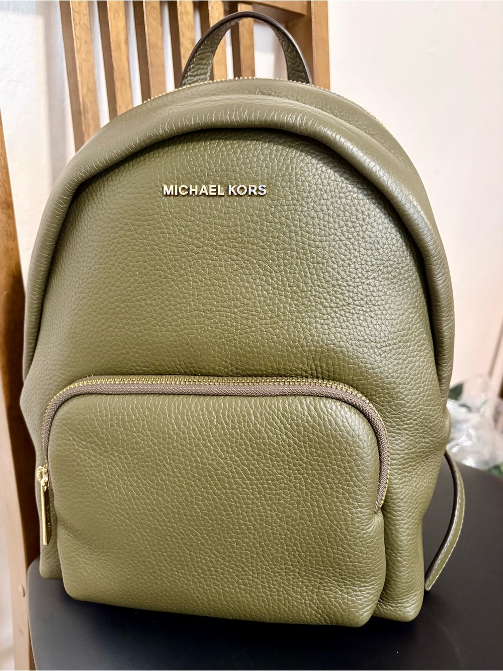 Michael Kors Olive Green Pebbled Leather Mini Backpack